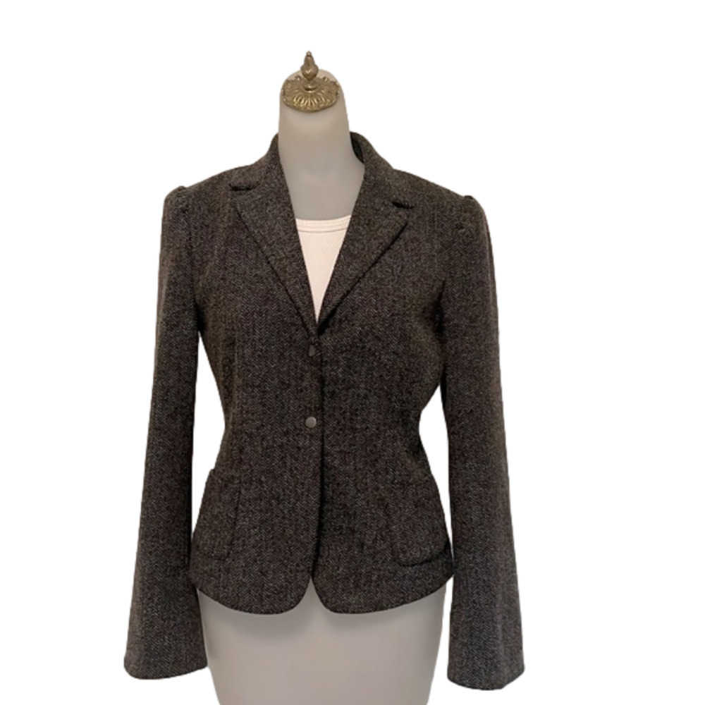 Women's Tailored Herringbone Blazer - Dark Brown - Picture 2 of 5